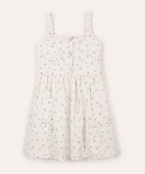 vestido infantil texturizado estrelas off white