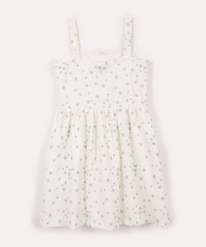 vestido infantil texturizado estrelas off white