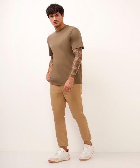 calça jogger slim de sarja amaciada com bolsos preto - kaki escuro