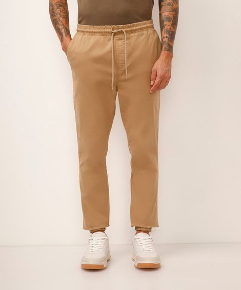 calça jogger slim de sarja amaciada com bolsos preto - kaki escuro