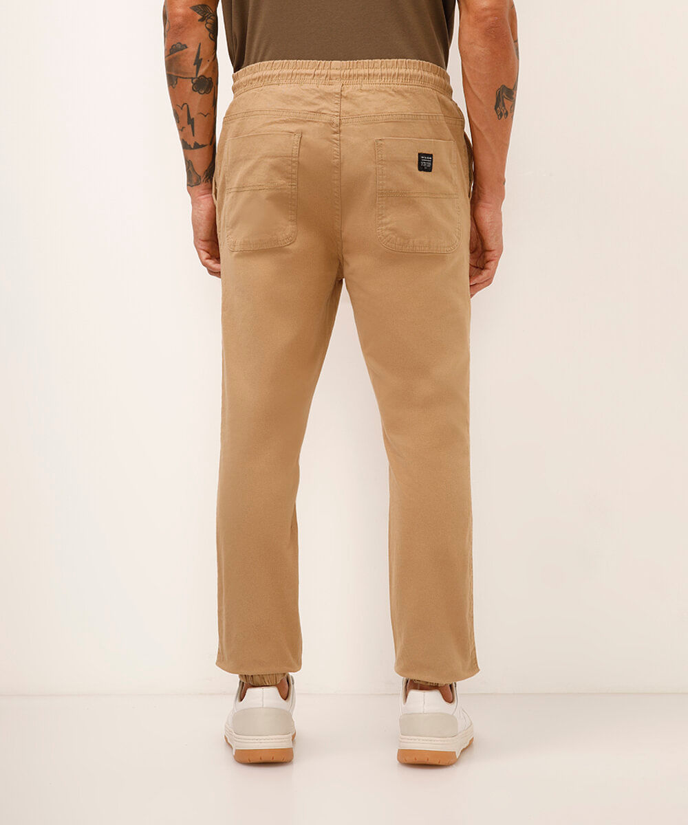 calça jogger slim de sarja amaciada com bolsos preto - kaki escuro