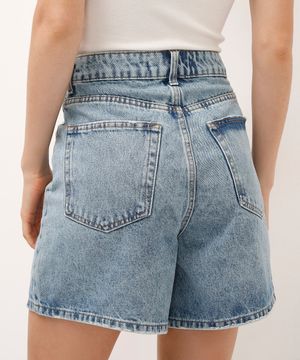 short jeans long cintura super alta azul médio