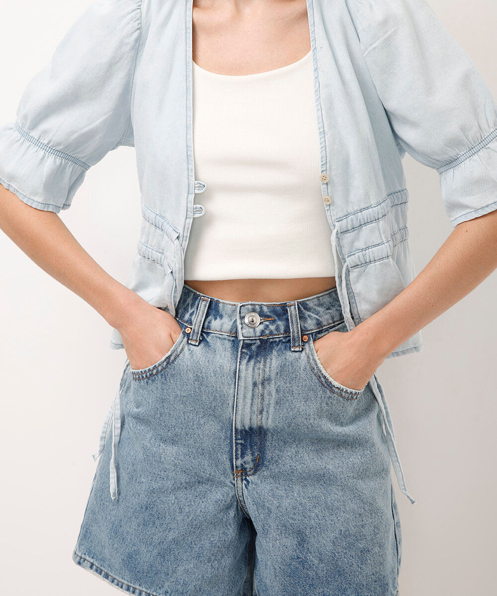 short jeans long cintura super alta azul