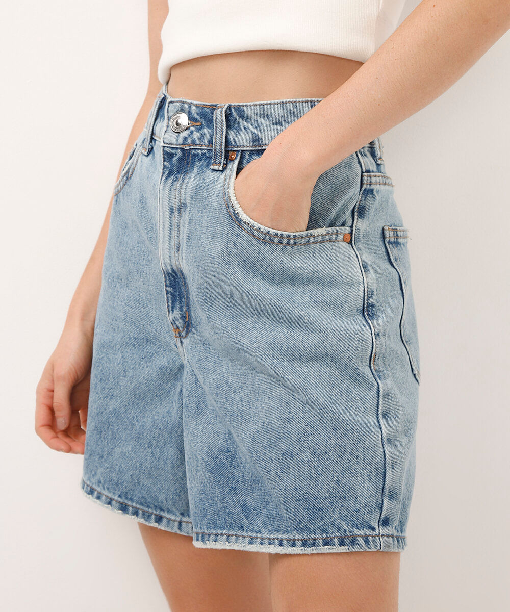 short jeans long cintura super alta azul