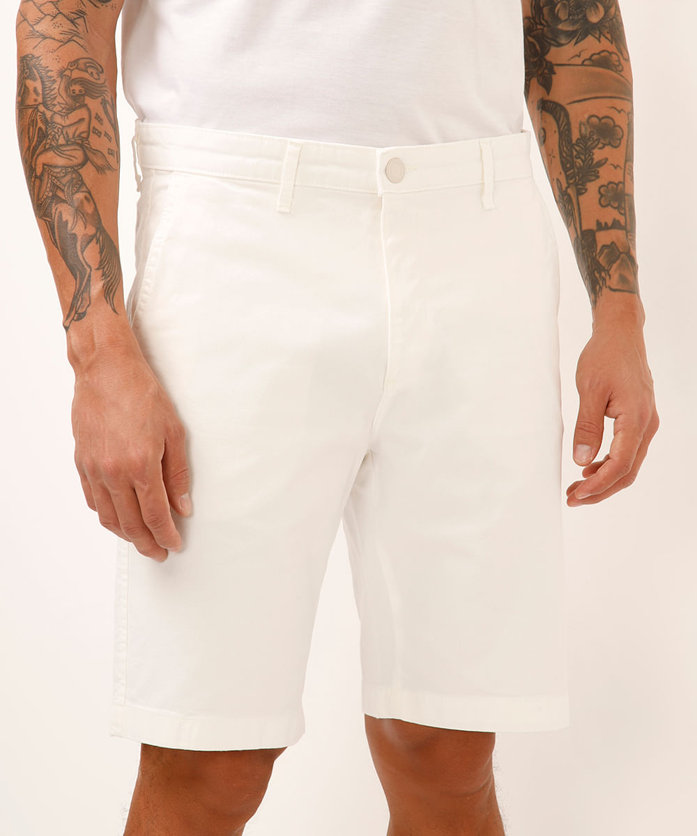 bermuda reta de sarja com bolsos chino branca