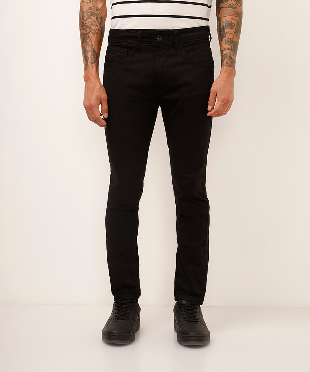 calça de sarja skinny stretch preto