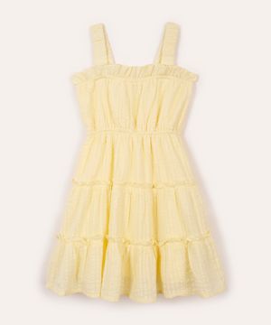 vestido curto infantil de algodão texturizado  amarelo