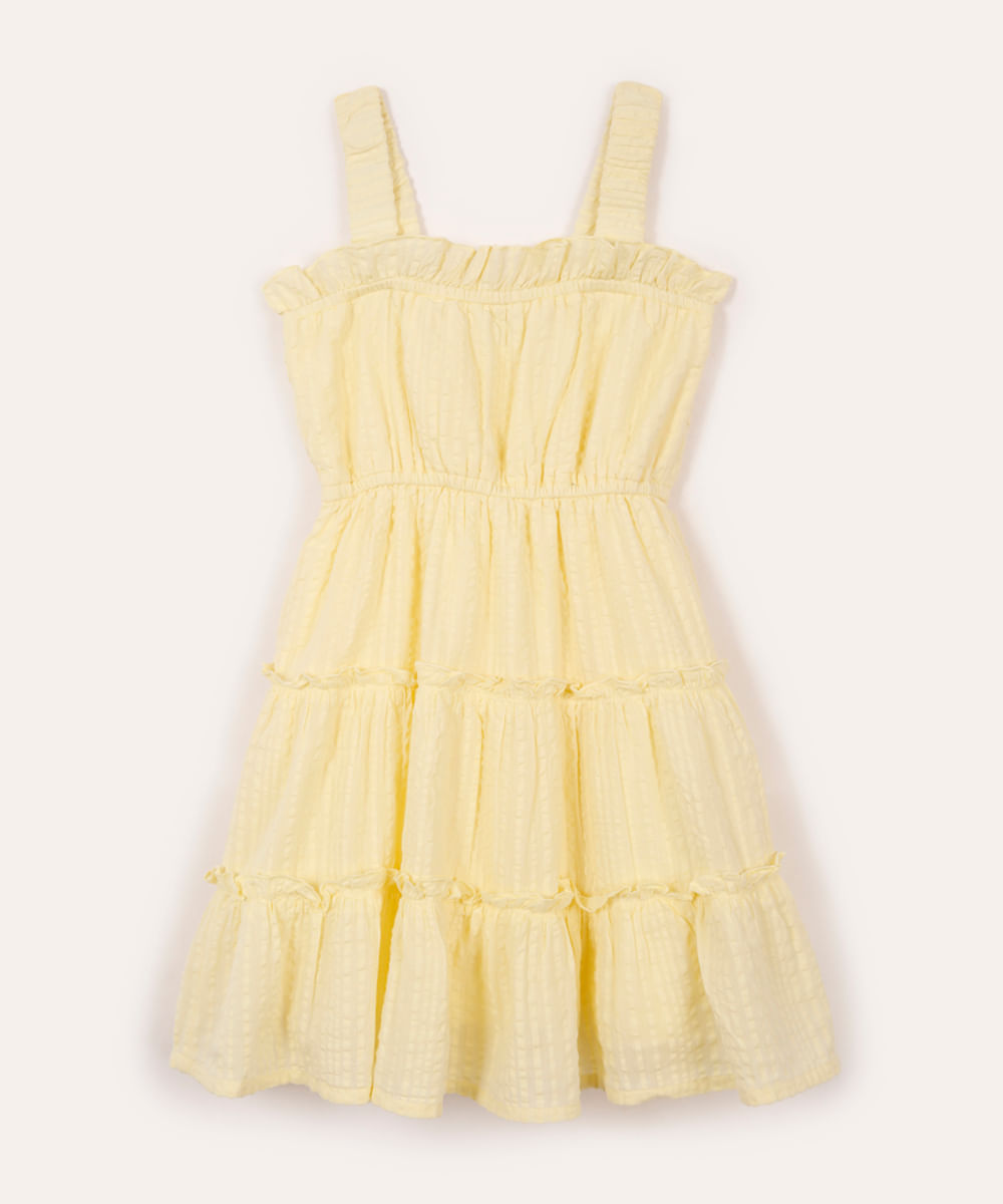 vestido curto infantil de algodão texturizado  amarelo