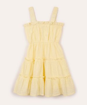 vestido curto infantil de algodão texturizado  amarelo