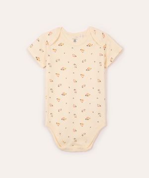 body infantil de algodão floral bege