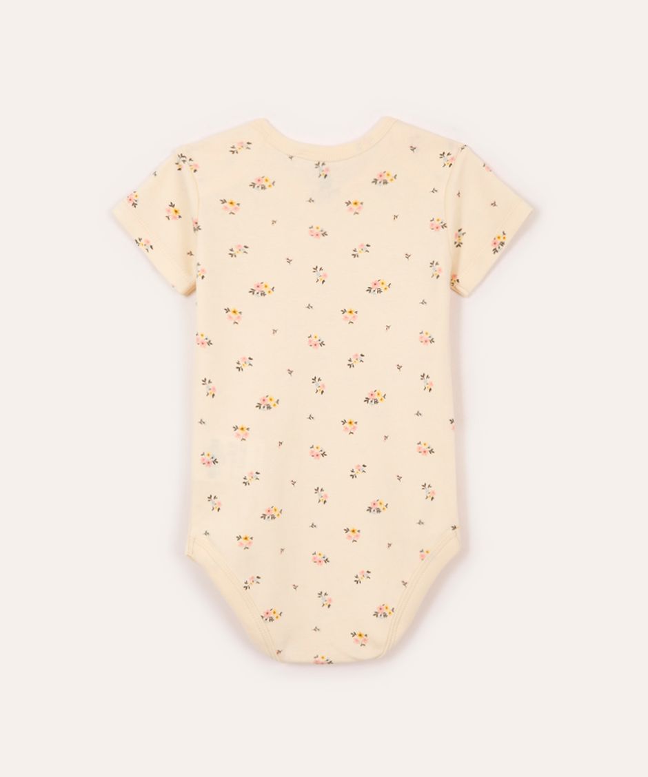 body infantil de algodão floral bege