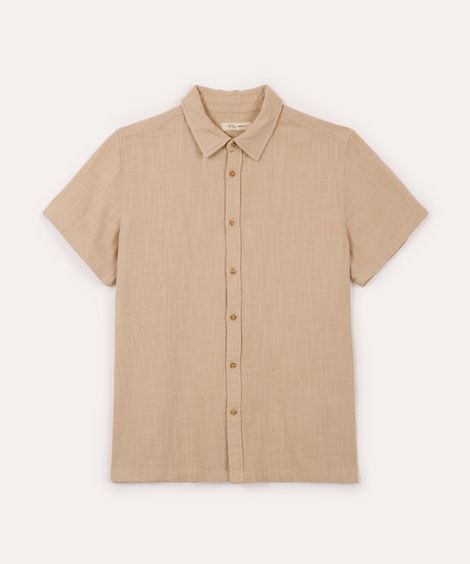 camisa juvenil de algodão com bolso manga curta bege
