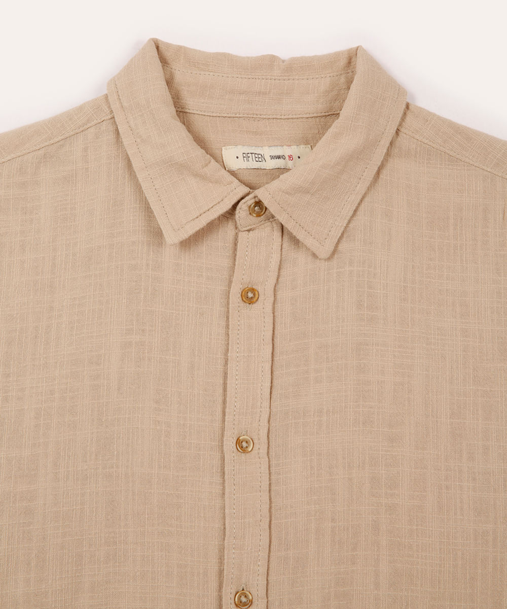 camisa juvenil de algodão com bolso manga curta bege