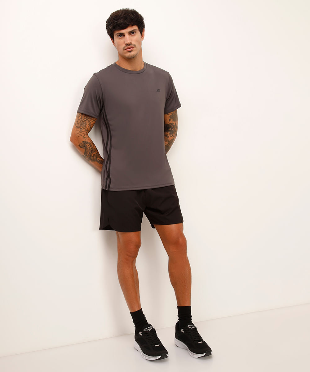 camiseta esportiva com listras cinza