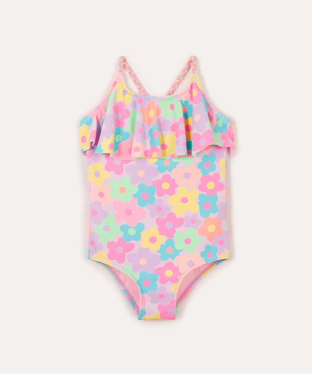 maiô infantil texturizado floral colorido