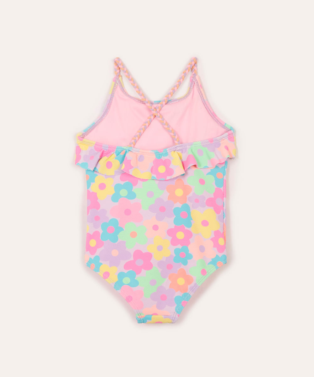 maiô infantil texturizado floral colorido