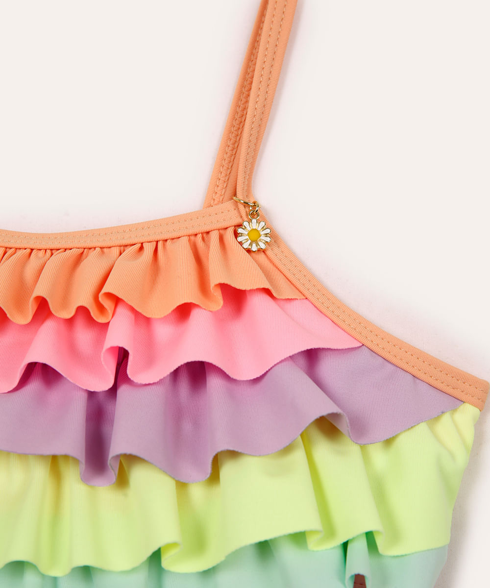 biquíni com babados proteção uv infantil colorido