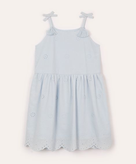 vestido de algodão infantil com bordado floral azul