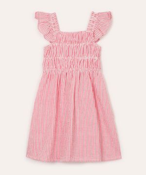 vestido midi infantil listrado vermelho