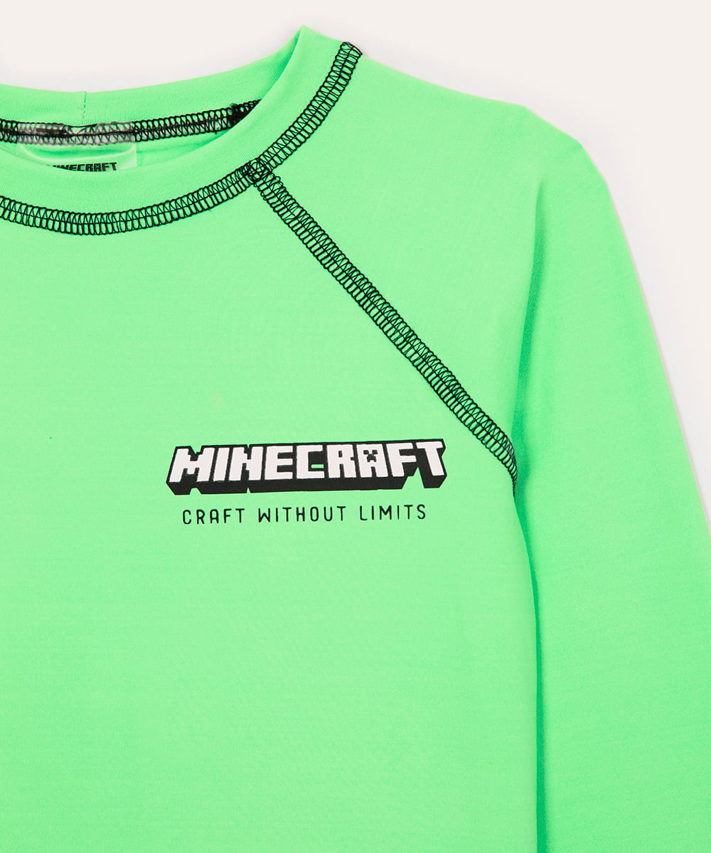 camiseta infantil manga longa proteção uv minecraft verde