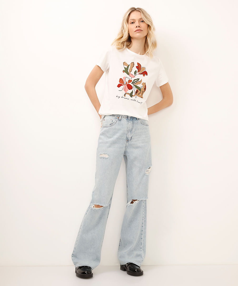 camiseta de algodão floral off white