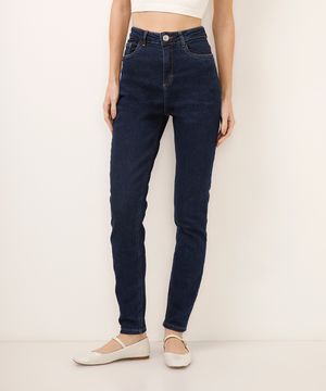 calça skinny jeans cintura alta azul