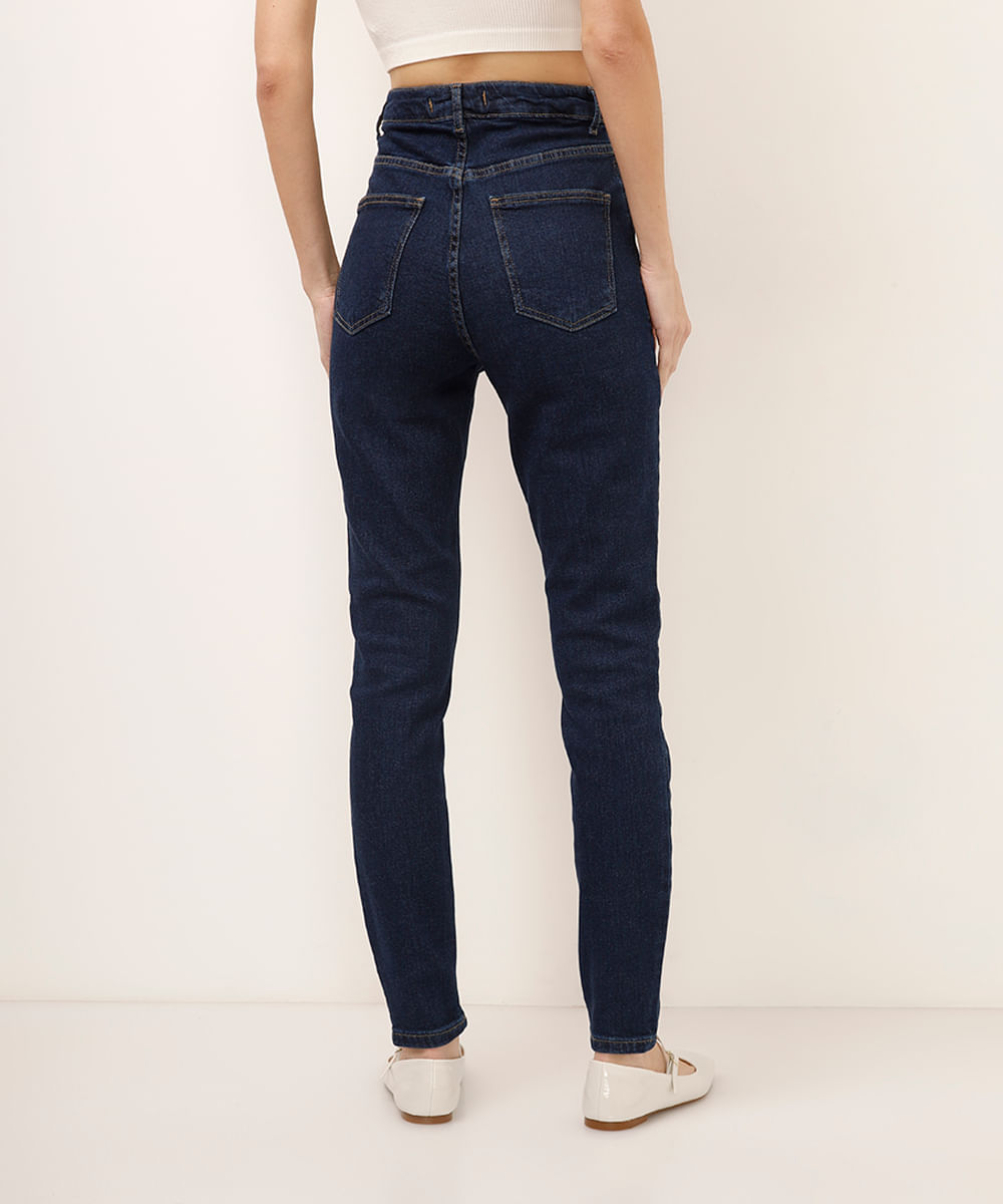 calça skinny jeans cintura alta azul