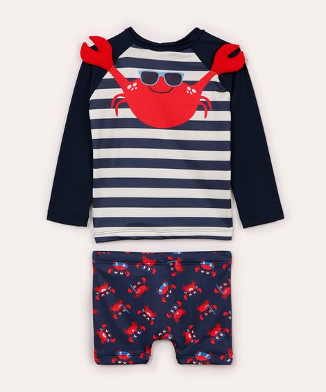 conjunto infantil proteção uv caranguejo listrado azul