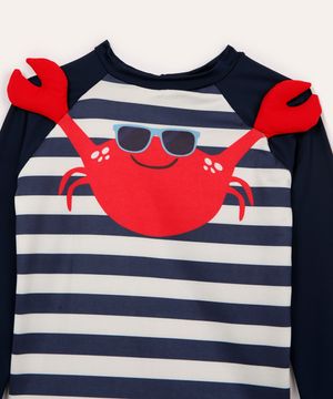 conjunto infantil proteção uv caranguejo listrado azul