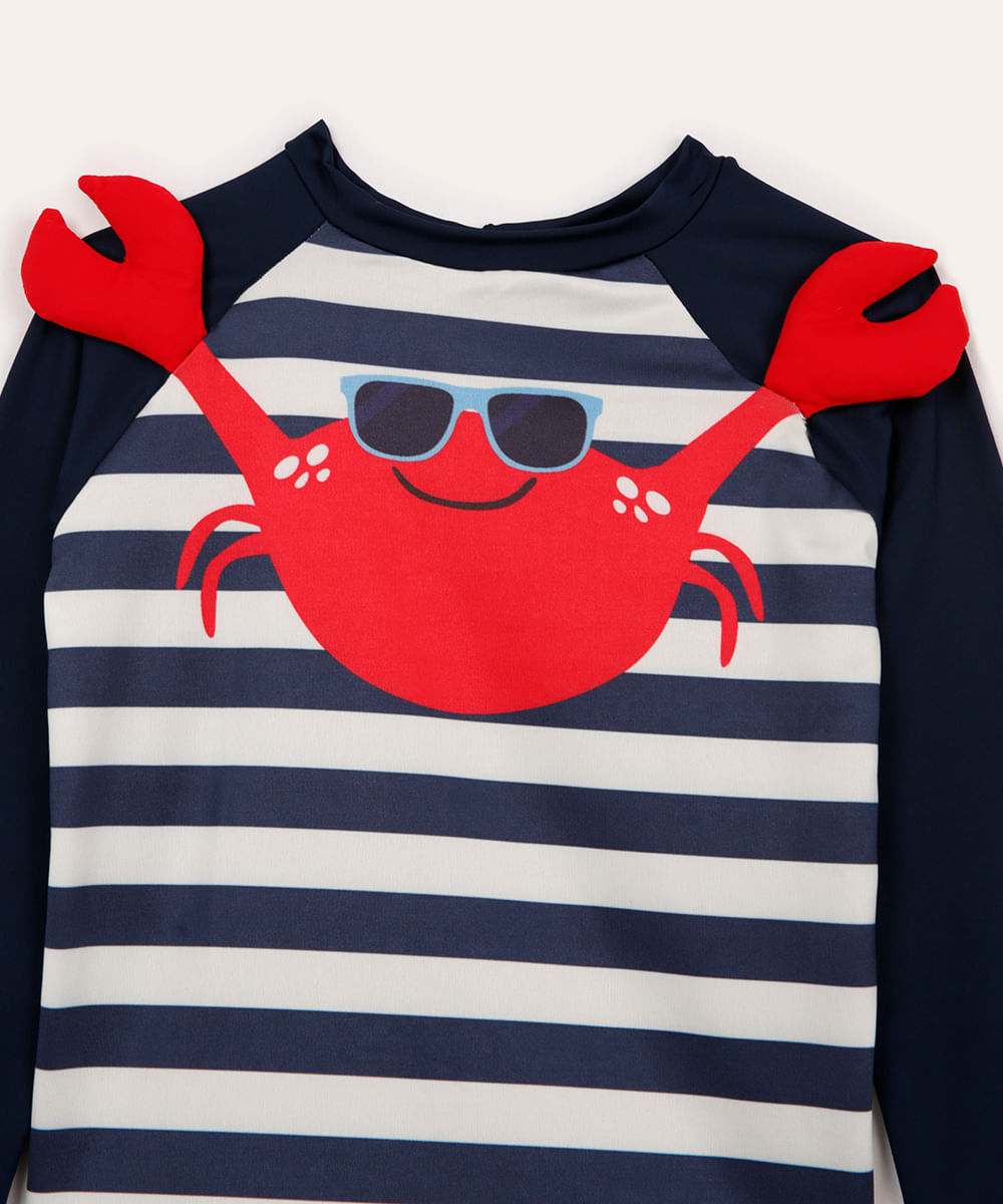 conjunto infantil proteção uv caranguejo listrado azul
