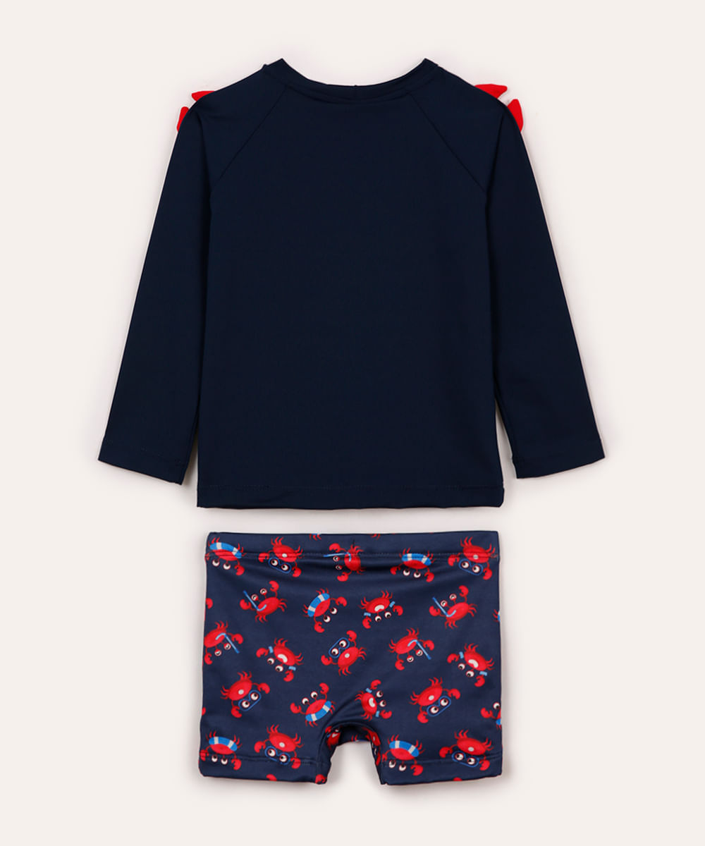 conjunto infantil proteção uv caranguejo listrado azul