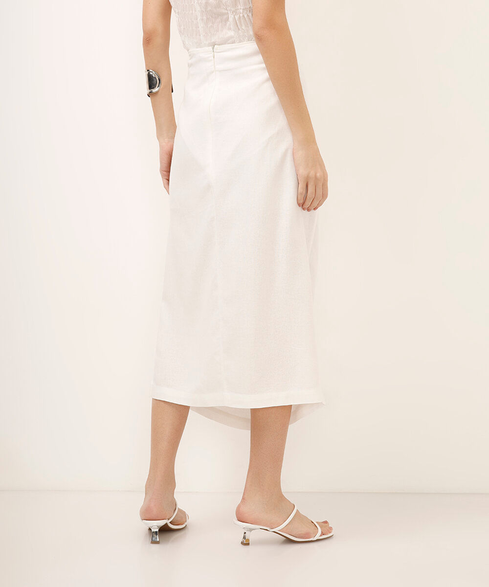 saia midi franzida com fenda off white