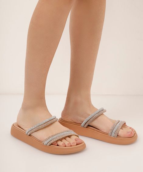 papete flatform feminina com brilhos moleca bege