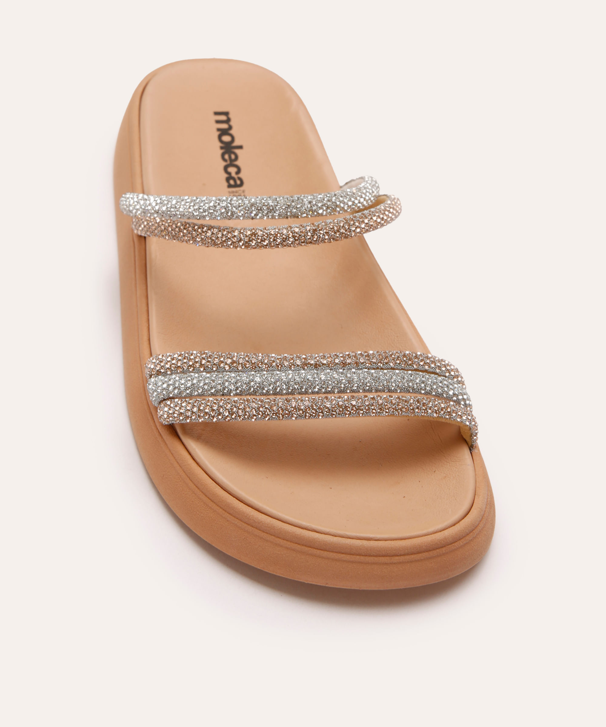 papete flatform feminina com brilhos moleca bege