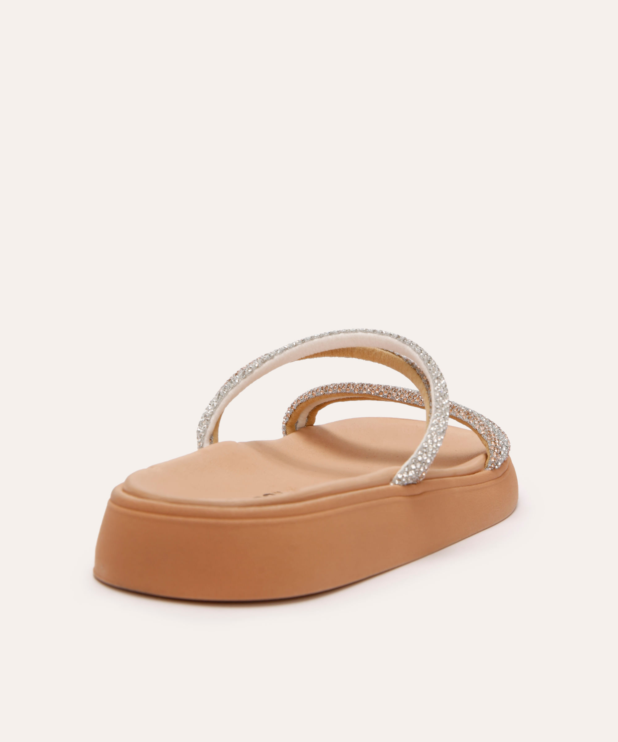 papete flatform feminina com brilhos moleca bege