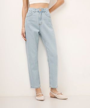 calça mom jeans cintura alta azul