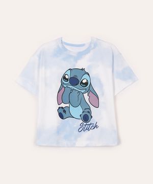 camiseta de algodão infantil stitch tie dye azul