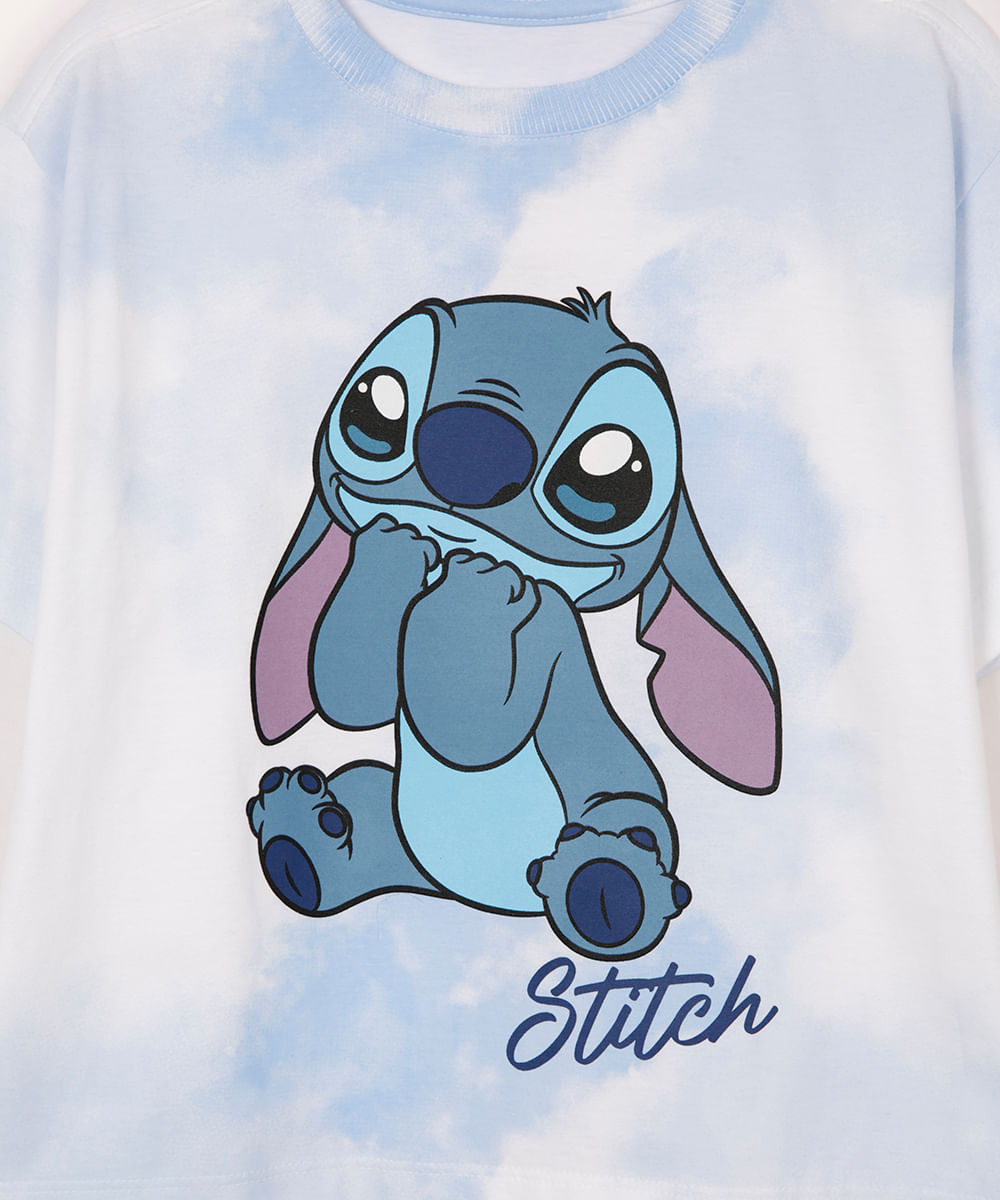 camiseta de algodão infantil stitch tie dye azul