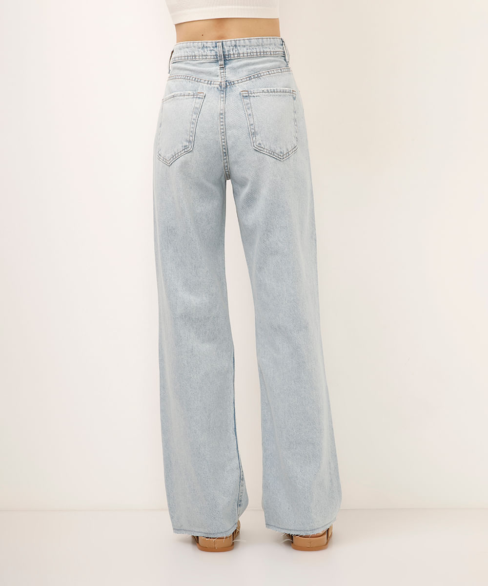 calça wide leg destroyed cintura alta azul