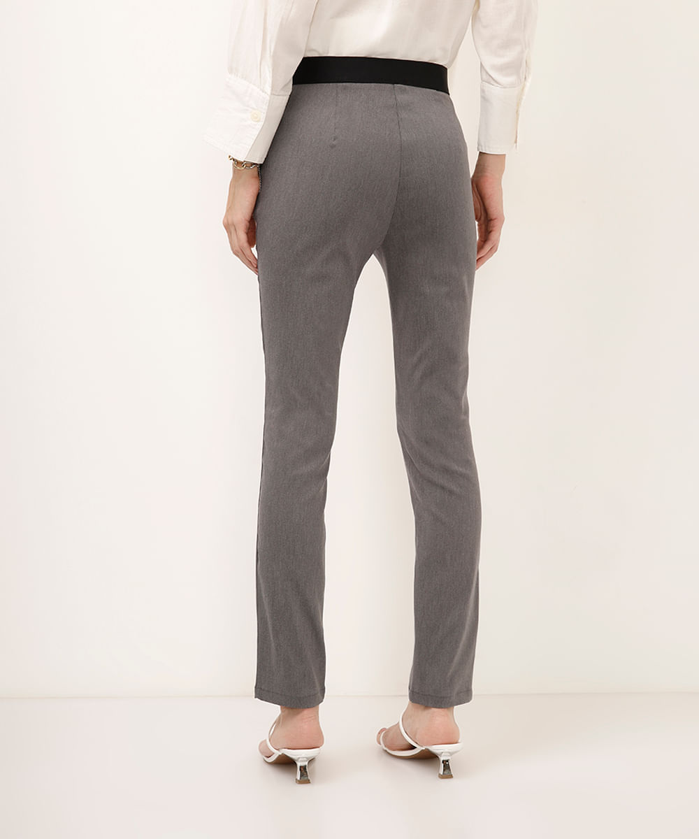 calça skinny cós elástico cinza