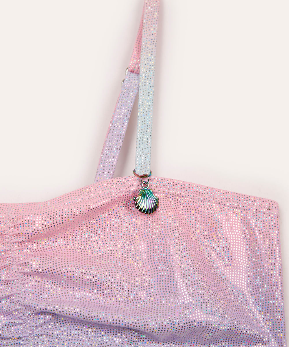 biquíni infantil sereia com babado holográfico lilás