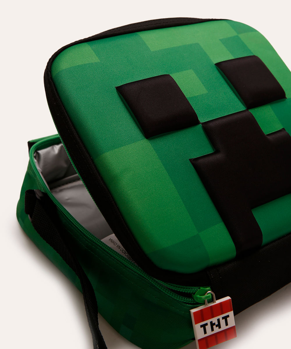 lancheira térmica infantil minecraft verde