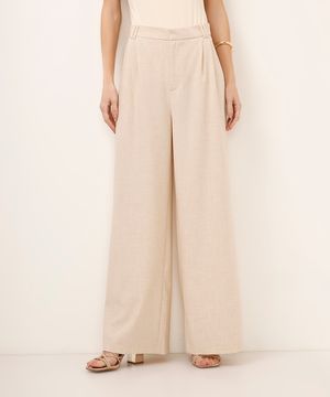 calça alfaiataria wide leg com pregas bege