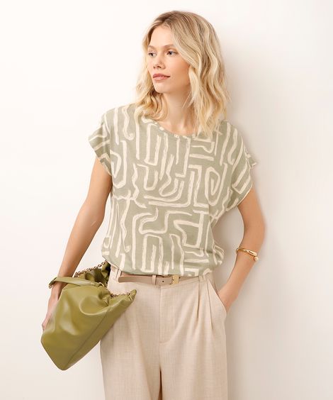 blusa de viscose manga curta geométrica verde