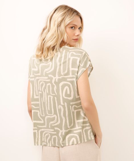 blusa de viscose manga curta geométrica verde