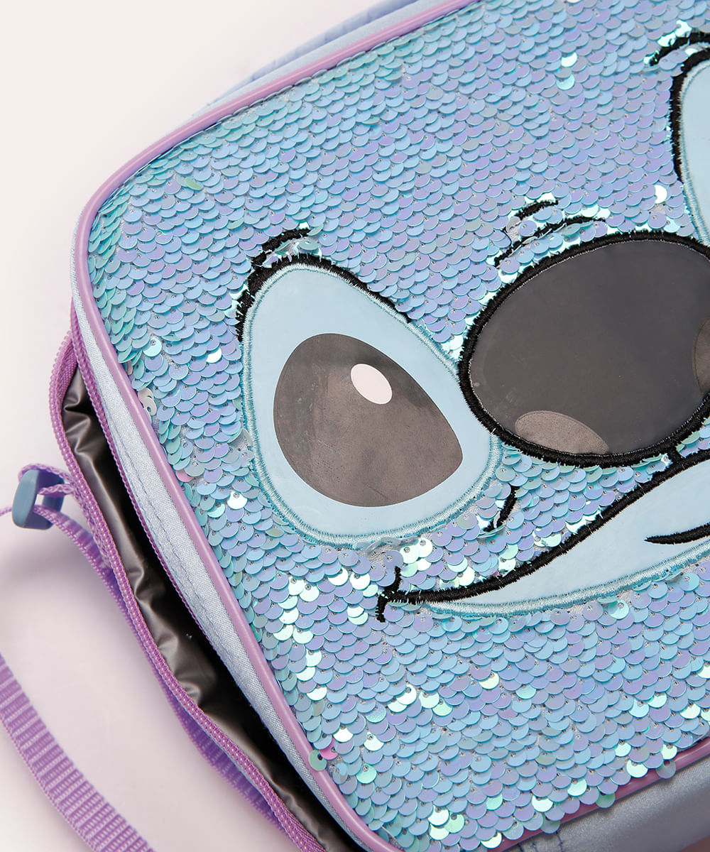 lancheira térmica stitch com paetês azul