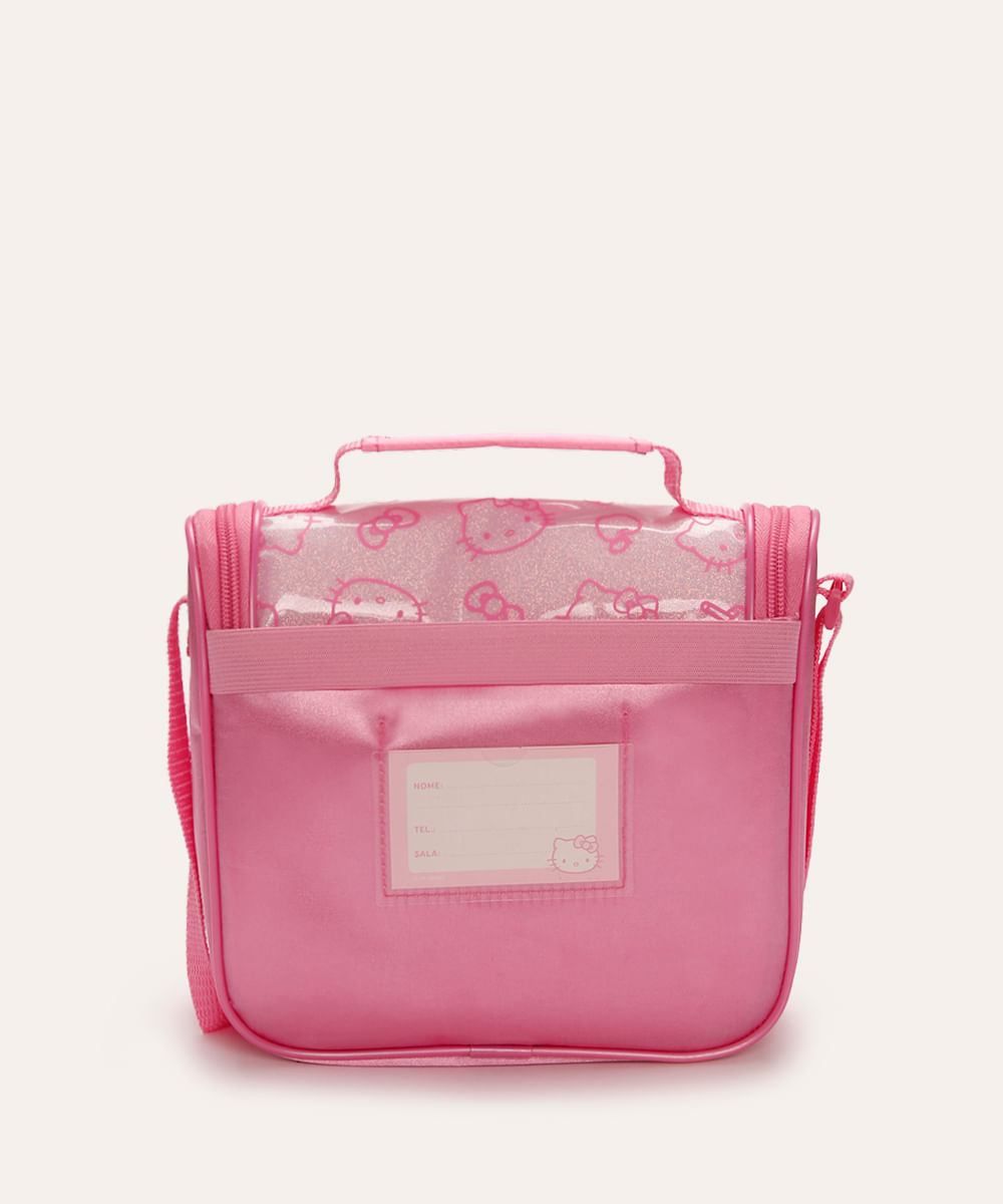 lancheira térmica infantil hello kitty com glitter rosa
