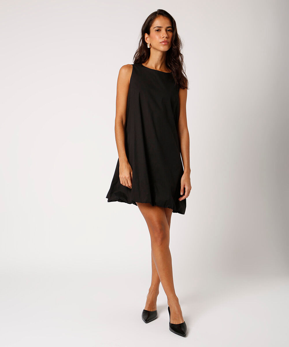 vestido balonê curto de algodão mindset preto
