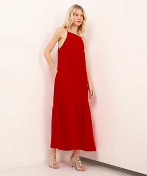 vestido midi de viscose halterneck  vermelho