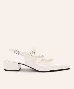 scarpin boneca com fivelas salto baixo mindset branco